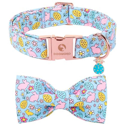 DOGWONG Easer Dog Collar with Bow,Blue Bunny Easter Dog Collars, Adjustable Durable Soft Flower Easter Dog Collar for Male Female Puppy,S - color: C-Flower rabbit bow, size: S