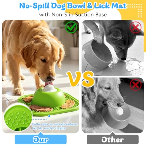 Slow Feeder Dog Bowls & Lick Mat for Liquid and Thick Treat, Anti-Slip Dog Lick Bowl with Interactive Rolling Ball, 5/6 Cup Pup Licking Toy for Large Medium Small Dogs and Cats Green - color: Green