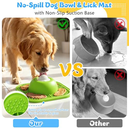Slow Feeder Dog Bowls & Lick Mat for Liquid and Thick Treat, Anti-Slip Dog Lick Bowl with Interactive Rolling Ball, 5/6 Cup Pup Licking Toy for Large Medium Small Dogs and Cats Green - color: Green