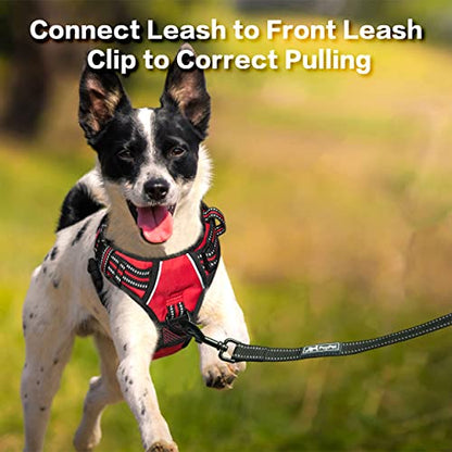 PoyPet No Pull Dog Harness, No Choke Front Clip Reflective Dog Vest with Soft Padded Vertical Handle, 3 Leash Attachments for Small Medium Large Dogs (Red,M) - color: Red, size: Medium