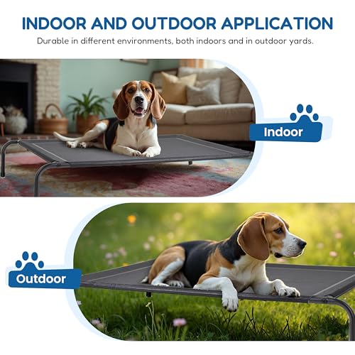 FluffyDream Cooling Elevated Dog Cot Bed, Outdoor Raised Lightweight Dog Cot, No-Slip Feet Pet Hammock Bed for Outdoor use Portable Durable, 49x31.5x8 Inch, Black