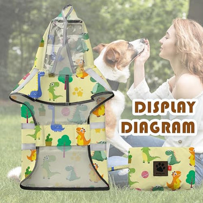 Dog Raincoat, Adjustable Rain Jacket with Hooded Double Layer for Large Medium Small Dogs Puppies, Lightweight Waterproof Rain Coat Poncho with Reflective Stripe Dinosaurs Yellow,XXL - color: Dino Yellow, size: XX-Large