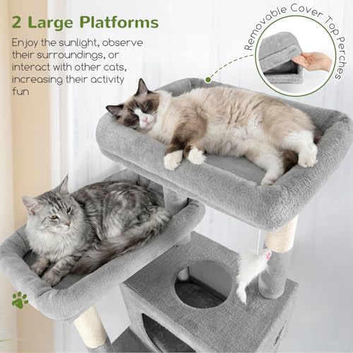 Globlazer Multi-Level Extra Large Tall Cat Tower 83 inch Sturdy Heavy Duty Cat Tree for Indoor Large Adult Cats Kittens with 2 Cat Condo, 8 Scratching Post, 2 Hammock, S83G, Light Grey - color: Light Grey