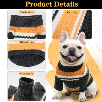Pittsburgh Small Dog Sweater Football Theme Turtleneck Knit Dog Sweaters for Small Pets Warm Winter Cat Dog Clothes - color: black&yellow, size: Small
