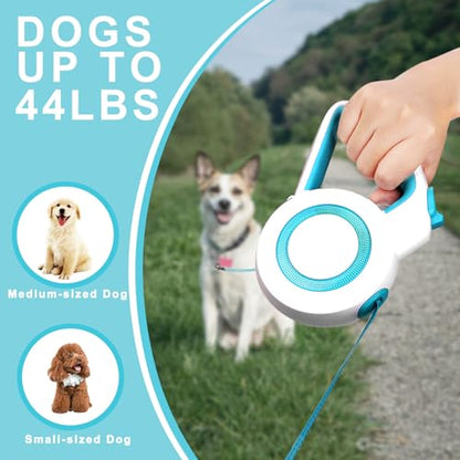 enrgticdg 16Ft Retractable Dog Leash,Night Reflection,Light Weight Leash for Small to Medium Dogs/Cats,Stainless SteelSpring,Strong Nylon Tape,One-Handed Brake(Blue-White) - color: Blue-White