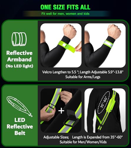 Ylzzrs LED Belt Reflective Sash for Walking at Night,High Visibility Adjustable Night Running Safety Gear,Light Up Running Belt Reflective Gear with Phone Bag/Armband for Runners Walkers Men Women - color: Green