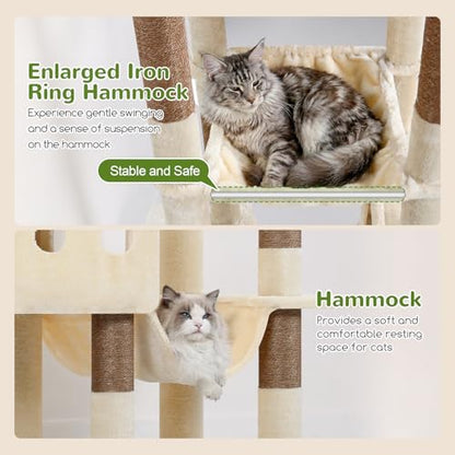 Globlazer Multi-Level Tall Cat Tower 83 inch Sturdy Extra Large Heavy Duty Cat Tree for Indoor Large Adult Cats Kittens with 2 Cat Condo, 8 Scratching Post, 2 Hammock, S83G, Beige - color: Beige