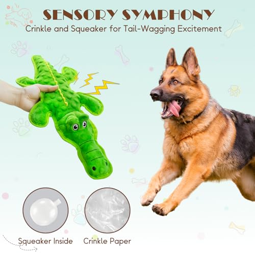 No Stuffing Dog Squeak Toys- Chew Toys for Small Medium Large Breed- Durable Puppy Teething Interactive to Keep Them Busy- Best Birthday Gift(Crocodile) - color: Green