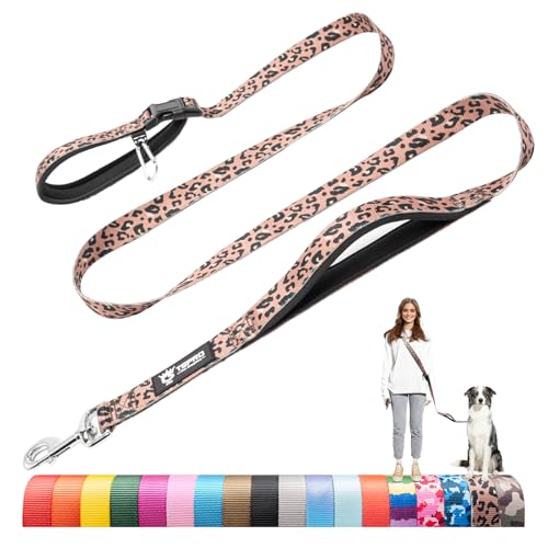 TSPRO Tactical Hands Free Dog Leash, Heavy Duty Adjustable with Padded Handle & Metal Safety Clasp for Walking Running Hiking Training, Medium & Large Dogs (Leopard Print) - color: Leopard Print, size: for Medium to Large Dogs