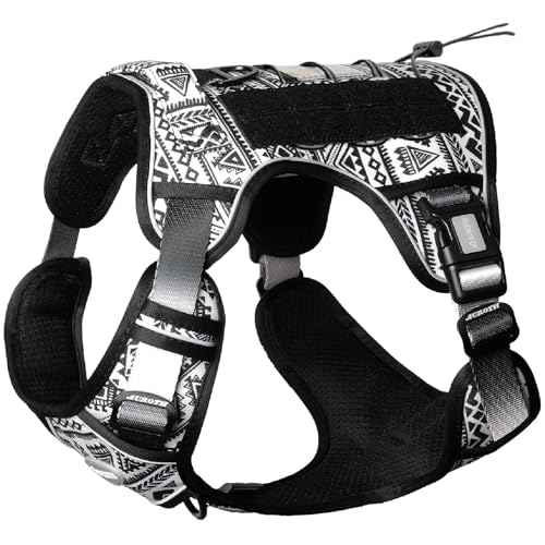 AUROTH Tactical Dog Harness for Large Dogs No Pull Adjustable Pet Harness Reflective K10 Working Training Easy Control Pet Vest Military Service Dog Harnesses - color: Tribal Patterns-Black, size: S(Neck:14-21",Chest:20-31"),18-35 lbs