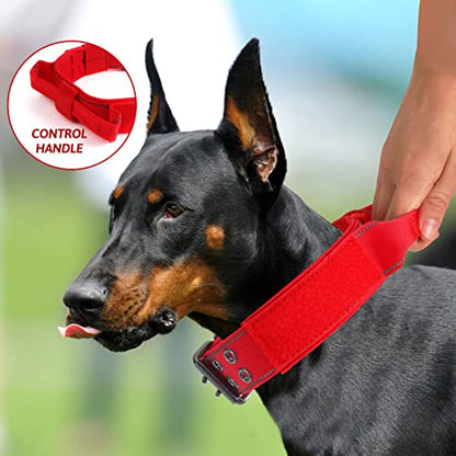 Reflective Dog Collar Heavy Duty Tactical with Control Handle and Metal Buckle for Dog Training(Medium, Red) - color: Red, size: Medium (Pack of 1)