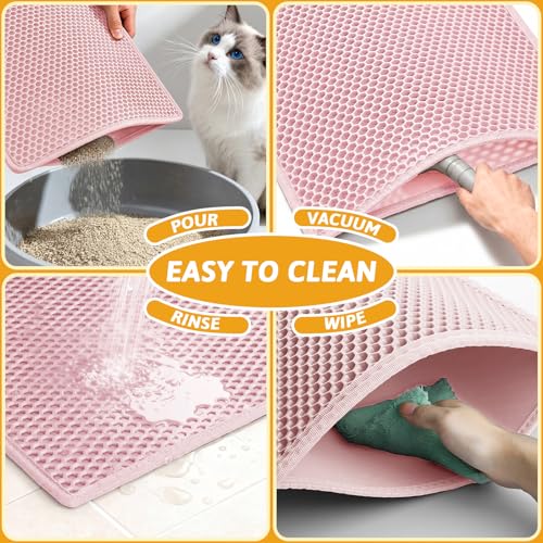 Pieviev Cat Litter Mat Double Layer Waterproof Urine Proof Trapping Mat 1 Pack (Pink, 30x24 Inch (Pack of 1)) - color: Pink