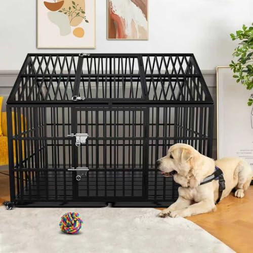 58 inch Heavy Duty Indestructible Dog Crate, New Upgraded Reinforced for Large Dogs,XXL Dog Crate for High Anxiety Dogs/Max Load Capacity 250lbs/Double Door with Wheels - size: 58''