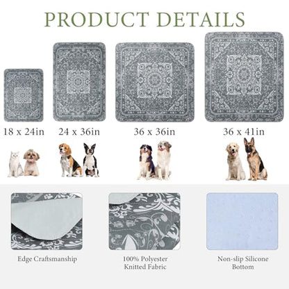 Washable Pee Pads for Dogs, 2 Pack Reusable Puppy Pads Waterproof, Absorbent and Leakproof Dog Pee Pads, Non Slip Puppy Training Pads, Pet Mat for Floor, Crate, Couch, Whelping,Grey, 24"x36" - size: 24"x36"(Pack of 2)