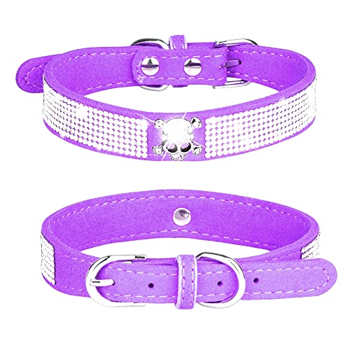 Rhinestone Dog Collar, Cute Dazzling Sparkling Soft Suede Leather Adjustable Pet Dog Cat Collar Crystal Diamond for Puppy Small Medium Large Dogs (XS:21-27 cm, Purple-4) - color: Purple-4, size: XS:21 - 27 cm