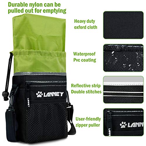 Dog Treat Pouch Pet Training Bag for Small to Large Dogs, Treat Tote Carry Kibble Snacks Toys for Training Reward Walking, Metal Clip, Waist belt, Shoulder Strap, Poop Bag Dispenser, Black with Green - color: Pouch(Black with Green)+Clicker