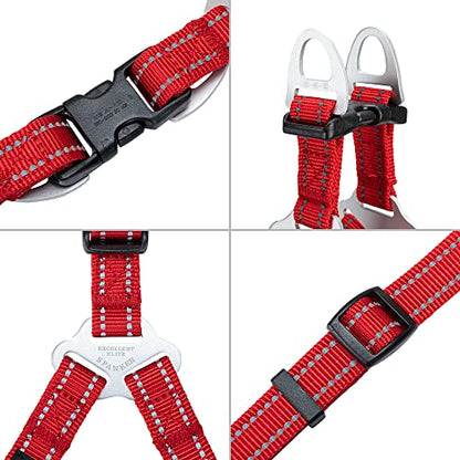 EXCELLENT ELITE SPANKER No Pull Dog Harness Adjustable Nylon Step-in Easy Pet Vest Chest Strap with Reflective and Leash Ring for Small Medium Large Breed Dogs Training Walking(Red-M) - color: Red, size: M