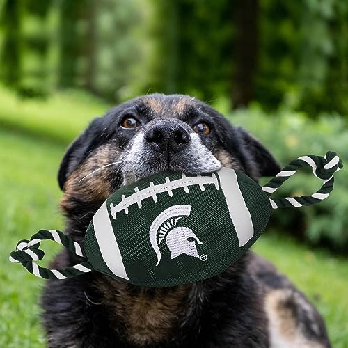 NCAA Michigan State Spartans Football Dog Toy, Tough Quality Nylon Materials, Strong Pull Ropes, Inner Squeaker, Collegiate Team Color - color: Michigan State Spartans