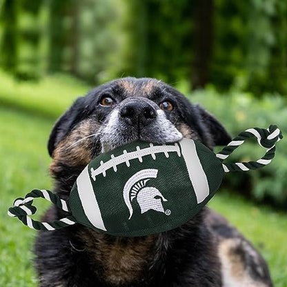 NCAA Michigan State Spartans Football Dog Toy, Tough Quality Nylon Materials, Strong Pull Ropes, Inner Squeaker, Collegiate Team Color - color: Michigan State Spartans