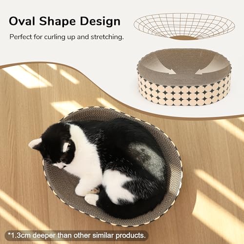 FUKUMARU Cardboard Cat Scratcher Bed, 2-in-1 Oval Cat Scratch Pad, Cats Scratching Board Lounge Bed Indoor, Durable Modern Kitty Scratcher Bowl, Cats Scratch Furniture Protector, Polka Dot - color: Polka Dot