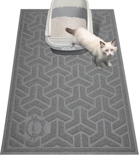 UPSKY Cat Litter Mat, Litter Trapping Mat Soft on Kitty Paws, Large Litter Box Mat 35" x 24" Scatter Control for Indoor Cats Waterproof and Extra Large Pretty Litters Carpet - color: A-Gray