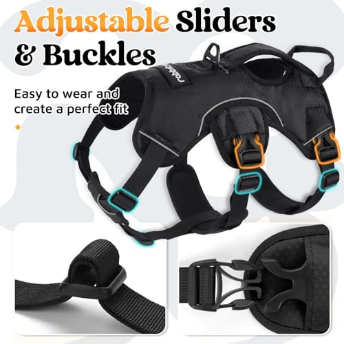 rabbitgoo Escape Proof Dog Harness, Soft Padded Full Body Pet Harness, Reflective Adjustable No Pull Vest with Lift Handle and Leash Clip for Large Dogs Walking Hiking Training, M, Black - color: Black, size: Medium (Pack of 1)