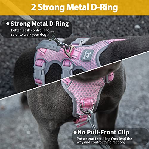 Huntboo Escape Proof Dog Harness, Escape Artist Harness, Fully Reflective Harness with Padded Handle, Breathable,Durable, Adjustable Vest for Medium Dogs Walking, Training, and Running Gear (Pink,M) - color: Pink, size: Medium(Pack of 1)