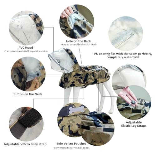 Waterproof Dog Raincoat, Adjustable Reflective Lightweight Pet Rain Clothes with Poncho Hood(X-Small,Camo) - color: Camo, size: X-Small(4-9lb)