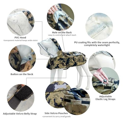Waterproof Dog Raincoat, Adjustable Reflective Lightweight Pet Rain Clothes with Poncho Hood(X-Small,Camo) - color: Camo, size: X-Small(4-9lb)