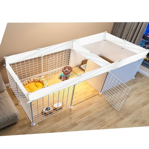 Dog Playpen Indoor with Door, DIY Puppy Play Pen Portable Metal Wire Yard Fence Small Animal Exercise Cage for Small-Sized Dog (White(Middle) - color: WHITE(middle）