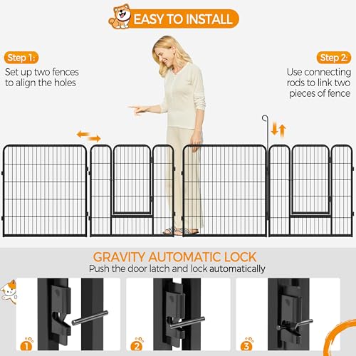 Yaheetech Wide Panel Dog Playpen, 6 Panels 32 inch High Pet Pen with Gate, Portable Indoor Outdoor Fence for Medium/Large Breed Dogs - size: 32"