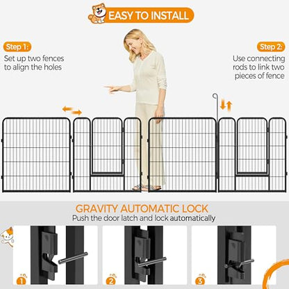 Yaheetech Wide Panel Dog Playpen, 6 Panels 32 inch High Pet Pen with Gate, Portable Indoor Outdoor Fence for Medium/Large Breed Dogs - size: 32"