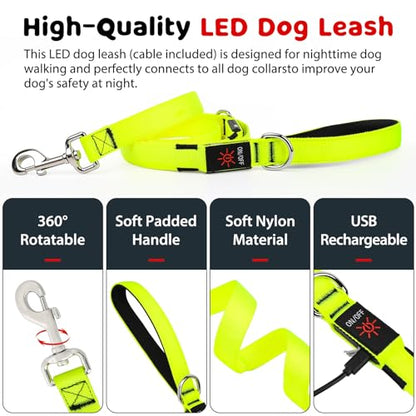 LED Dog Leash 6 Feet Micro USB Rechargeable Nylon Webbing Glow Safety Standard Dog Leash (Green) - color: Green, size: 6 Feet