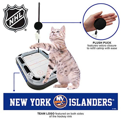 Pets First 5-in-1 NHL New York Islanders Hockey Field Cat Scratcher Toy with Interactive Cat Ball Bell - color: New York Islanders