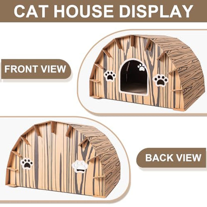 Forest Lodge Cardboard Cat House with Built-in Scratchers - 20 x 16 x 13 Inch Eco-Friendly Indoor Hideout for Cats and Small Animals