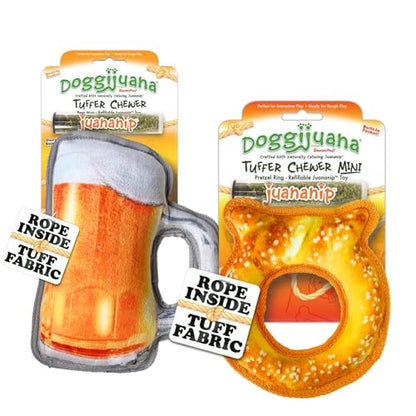 Doggijuana Doggi Duo Refillable Juananip Toy Bundle | Mini P & Beer | Funny Dog Toy Plush with Catnip and Refill | Interactive Chew Toy for Play - style: Mini P & Beer