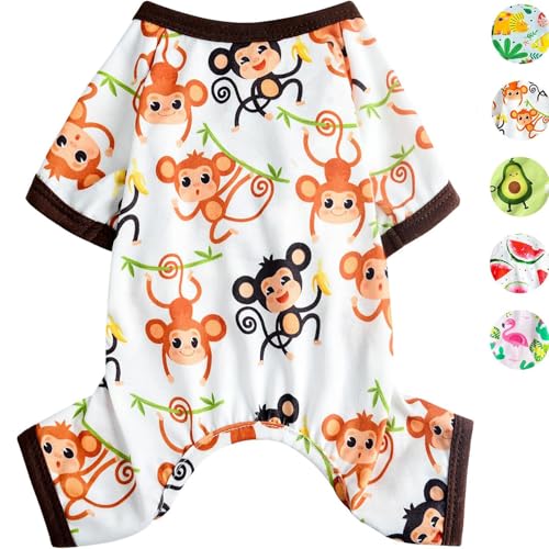 Dog Pajamas for Small Dogs, Soft Thin Pjs Jammies Cat Doggie, Summer Pet Cute Puppy Clothes Outfits Dogs Boy Girl(Monkey,XS) - color: Monkey, size: X-Small (Chest 11.8 in)