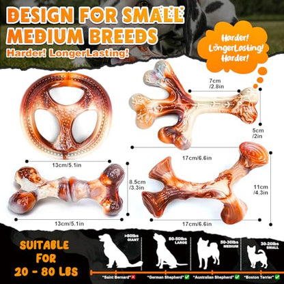 4-Pack Dog Chew Toys for Aggressive Chewers, Indestructible Nylon Bones with Bacon Flavor, Tough Durable Teeth Cleaning Chew Dog Toy for Large Medium Small Breeds - size: Medium