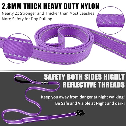 Strong Heavy Duty Dog Leash - 4ft Reflective Nylon Training Leash with Soft Padded Double Handle & Auto Lock Frog Clip, Safety Traffic Control for Large Medium Small Dogs No Pull Walking Purple,4ft - color: Purple, size: 4FT x 1" x 2.8MM