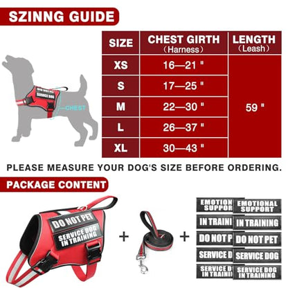 Service Dog Vest Harness and Leash Set+10 Patches,No Pull&Adjustable Reflective Dog Harness with Soft Padded Handle for Training/Everyday,Fit Small/Medium/Large/Extra-Large Dogs (Red S) - color: Red, size: Small