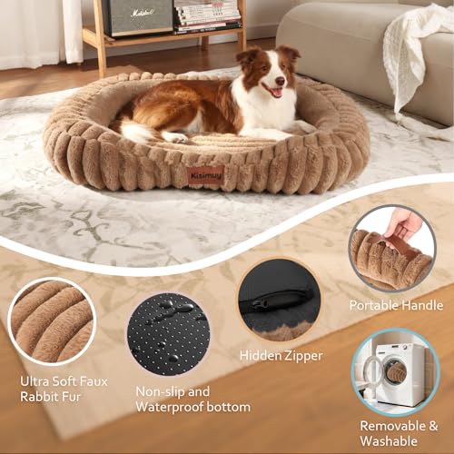 Cute Washable Dog Bed for Small Dogs -Soft Plush Calming Puppy & Cat Bed with Anti-Slip Bottom, Rectangle Anti-Anxiety Puppy Kennel Bed with Handle, 25" x 21" x 4", Brown - color: Brown, size: 25"L x 21"W x 4"Th