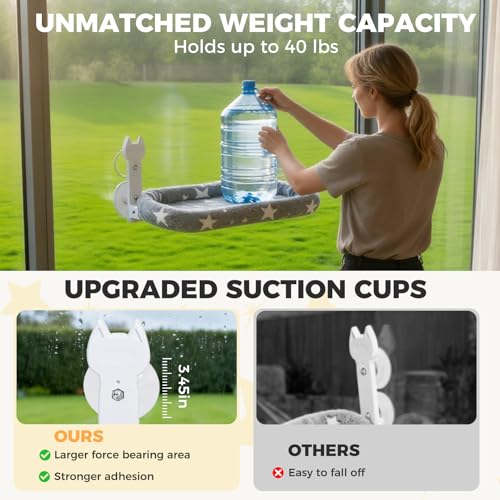 Cat Window Perch,Cordless Cat Window Hammock for Wall with 4 Strong Suction Cups,Solid Metal Frame and Two Replaceable Covers,Foldable Cats Bed for Large Cats and Kittens,Indoor Pet Seat,Grey M - size: Medium