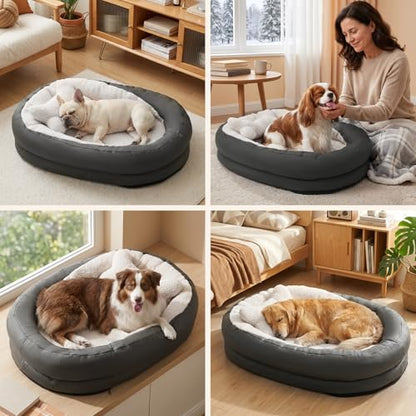 Medium Dog Bed with Bolster, Medium Dog Bed for Medium Dogs, Dog Bed Washable with High-Density Foam Base, Washable Zippered Cover, Non-Slip Bottom, M - size: 35.4"L x 24.8"W x 6.7"Th