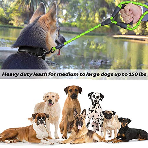 JSXD Heavy Duty Double Handle Dog Leash - 5 FT with Comfortable Padded and Reflective Rope for Small, Medium, Large Dogs (Rope-Green) - color: Rope-Green