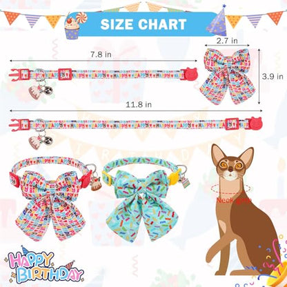 SCENEREAL Birthday Cat Collar with Bell & Stylish Bowtie, Breakaway Cat Collars Accessories for Boy Girl Small Cats, Holiday Kitten Gifts Costumes for Female Male Pets Puppy - color: Stylish Bow (Birthday Theme)