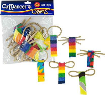 CAT Dancer Products Cat Chaser with Colorful Fleece, Interective Toy for Exercise (Pack of 6), 4 x 1.5 x 1 inches