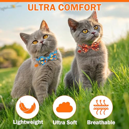 Breakaway Cat Collar Thanksgiving 2 Pack - Fall Pumpkin & Turkey Bow Tie with Bell, Safe Adjustable Kitten Collars for Holiday, Fits Cats and Small Puppies - color: Maple Leaf