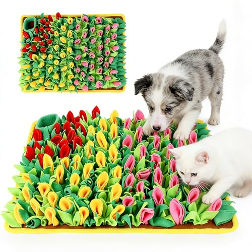 MYLIFESION Snuffle Mat for Dogs, 23.62''*15.75'' for Small & Medium, Fleece Mentally Stimulating Toys for Dogs Cats Rabbits, Helps Control Eating Speed and Train Scent Detection (Tulip Style) - color: Tulip Style