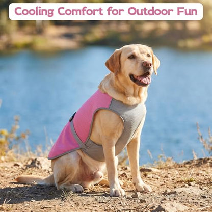 FUAMEY Dog Cooling Shirt Hot Weather, Breathable Cooling Vest for Doggies Walking, Reflective Trim Summer Jacket with Leash Hole and Adjustable Fit, Pink, XL - color: Pink, size: X-Large