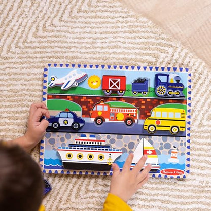 Melissa & Doug Vehicles Wooden Chunky Puzzle (9 pcs), Educational Screen Free Activity for Toddler, Preschoolers And Kids Ages 2+- FSC Certified - style: Vehicles